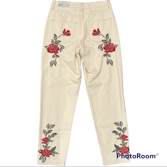 NEW NWT Topshop Moto rose embroidered high waisted cropped Mom jeans 26 - Picture 3 of 4